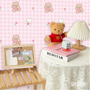 Plaid bear children room wallpaper