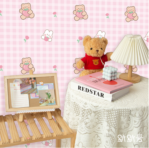 Plaid bear children room wallpaper